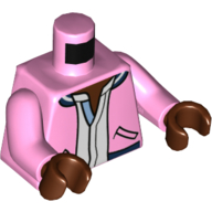 Visuel indicatif Rebrickable de Torse, veste Letterman, ouvert sur blanc motif imprimé tunique, bras rose vif, mains brun rougeâtre (Torso, Letterman Jacket, Open over White Tunic Print, Bright Pink Arms, Reddish Brown Hands)