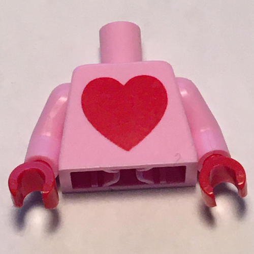 Visuel indicatif Rebrickable de Torse, motif imprimé cœur rouge, bras rose vif, mains rouges (Torso, Red Heart Print, Bright Pink Arms, Red Hands)