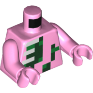 Torse, vert pixellisé, vert foncé et blanc carrés motif imprimé, bras et mains rose vif (Torso, Pixelated Green, Dark Green, and White Squares Print, Bright Pink Arms and Hands)