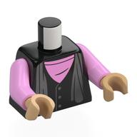 Visuel indicatif Rebrickable de Torse, veste, écharpe gris bleuté foncé, motif imprimé chemise de ponk lumineux, bras rose vif, mains beige chaud (Torso, Jacket, Dark Bluish Grey Scarf, Bright Ponk Shirt Print, Bright Pink Arms, Warm Tan Hands)