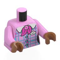 Torse, chemise à carreaux bleu moyen/rose foncé, col blanc, écharpe rose foncé, badge blanc imprimé, bras rose vif, mains brun terre de sienne (Torso, Medium Blue/Dark Pink Plaid Shirt, White Collar, Dark Pink Scarf, White Name Badge Print, Bright Pink Arms, Sienna Brown Hands)