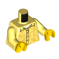 Visuel indicatif Rebrickable de Torse, Chemise, Boutons, Motif imprimé Triangles jaunes, bras jaune clair vif, mains jaunes (Torso, Shirt, Buttons, Yellow Triangles Print, Bright Light Yellow Arms, Yellow Hands)