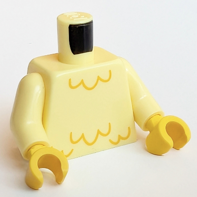 Visuel indicatif Rebrickable de Torse, Costume de poulet, Motif imprimé plume orange, bras jaune clair vif, mains jaunes (Torso, Chicken Costume, Orange Feather Print, Bright Light Yellow Arms, Yellow Hands)