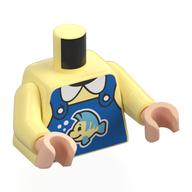 Visuel indicatif Rebrickable de Torse, tablier bleu, col blanc, motif imprimé poisson, bras jaune clair vif, mains nougat clair (Torso, Blue Apron, White Collar, Fish Print, Bright Light Yellow Arms, Light Nougat Hands)