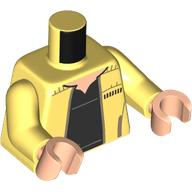 Torse, veste, chemise noire motif imprimé, bras jaune clair vif, mains nougat clair (Torso, Jacket, Black Shirt Print, Bright Light Yellow Arms, Light Nougat Hands)
