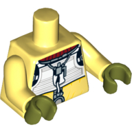 Visuel indicatif Rebrickable de Torse, costume de vol avec col rouge et imprimé dos imprimé (Trandoshan), bras jaune clair vif, mains vert olive (Torso, Flight Suit with Red Collar and Printed Back Print (Trandoshan), Bright Light Yellow Arms, Olive Green Hands)