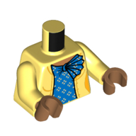 Torse, veste, chemise bleue avec motif imprimé noeud, bras jaune clair vif, mains nougat moyen (Torso, Jacket, Blue Shirt with Knot Print, Bright Light Yellow Arms, Medium Nougat Hands)