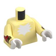 Torse, fourrure blanche sur la poitrine, ailes noires, queue sur le dos, or / rouge Bracelets motif imprimé, bras jaune clair vif, mains blanches (Torso, White Fur on Chest, Black Wings, Tail on Back, Gold/Red Bracelets Print, Bright Light Yellow Arms, White Hands)