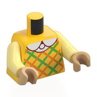 Visuel indicatif Rebrickable de Torse, Orange/vert vif Argyle chemise, motif : col blanc, bras jaune clair vif, mains beige chaud (Torso, Orange/Bright Green Argyle Shirt, White Collar Print, Bright Light Yellow Arms, Warm Tan Hands)