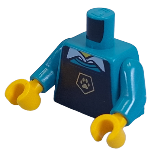 Visuel indicatif Rebrickable de Torse, tablier noir, chien de golf motif imprimé patte, bras turquoise foncé, mains jaunes (Torso, Black Apron, Golf Dog Paw Print, Dark Turquoise Arms, Yellow Hands)