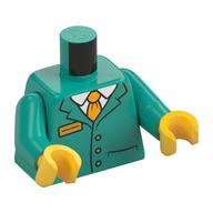 Torse, veste, étiquette de nom orange, boutons, cravate, motif imprimé chemise blanche, bras turquoise foncé, mains jaunes (Torso, Jacket, Orange Name Tag, Buttons, Tie, White Shirt Print, Dark Turquoise Arms, Yellow Hands)