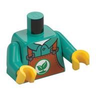 Visuel indicatif Rebrickable de Torse, chemise, sous tablier orange foncé, feuille verte symbole imprimé, bras turquoise foncé, mains jaunes (Torso, Shirt, under Dark Orange Apron, Green Leaf Symbol Print, Dark Turquoise Arms, Yellow Hands)