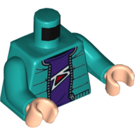 Visuel indicatif Rebrickable de Torse, veste, ouvert sur motif imprimé chemise violet foncé, bras turquoise foncé, mains nougat clair (Torso, Jacket, Open over Dark Purple Shirt Print, Dark Turquoise Arms, Light Nougat Hands)