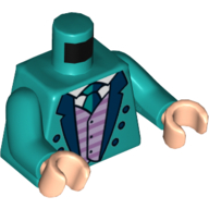 Visuel indicatif Rebrickable de Torse, veste, col bleu foncé, chemise lavande moyenne, motif imprimé cravate turquoise foncée, bras turquoise foncé, mains nougat clair (Torso, Jacket, Dark Blue Collar, Medium Lavender Shirt, Dark Turquoise Tie Print, Dark Turquoise Arms, Light Nougat Hands)