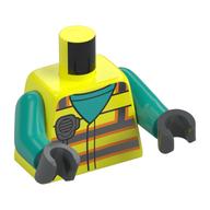 Torse, gilet de sécurité, rayures gris clair bleuté, motif imprimé radio, bras turquoise foncé, mains noires (Torso, Safety Vest, Light Bluish Grey Stripes, Radio Print, Dark Turquoise Arms, Black Hands)