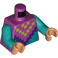 Torse, motifs imprimés carrés de vert citron et violet foncé, bras turquoise foncé, mains nougat (Torso, Pixelated Lime and Dark Purple Squares Print, Dark Turquoise Arms, Nougat Hands)