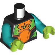 Visuel indicatif Rebrickable de Torse, orange/vert citron/vert/orange foncé motifs imprimés, bras turquoise foncé, mains vert citron (Torso, Orange/Lime/Green/Dark Orange Shapes Print, Dark Turquoise Arms, Lime Hands)