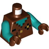 Visuel indicatif Rebrickable de Torse, gilet, pixélisé avec motif imprimé col turquoise foncé, bras turquoise foncé, mains brun rougeâtre (Torso, Vest, Pixelated with Dark Turquoise Neck Print, Dark Turquoise Arms, Reddish Brown Hands)