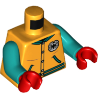 Visuel indicatif Rebrickable de Torse, Veste Letterman, Boutons, Motif imprimé araignée noire, bras turquoise foncé, mains rouges (Torso, Letterman Jacket, Buttons, Black Spider Print, Dark Turquoise Arms, Red Hands)
