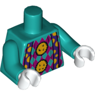 Torse, chemise avec diamants magenta, bretelles, pompons orange vif motif imprimé, bras turquoise foncé, mains blanches (Torso, Shirt with Magenta Diamonds, Suspenders, Bright Light Orange Pom-poms Print, Dark Turquoise Arms, White Hands)