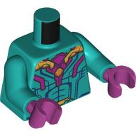 Visuel indicatif Rebrickable de Torse, armure, décorations magenta et or, motif imprimé lignes bleu foncé, bras turquoise foncé, mains magenta (Torso, Armor, Magenta and Gold Decorations, Dark Blue Lines Print, Dark Turquoise Arms, Magenta Hands)