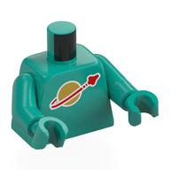 Visuel indicatif Rebrickable de Torse, espace classique logo motif imprimé, bras et mains turquoise foncé (Torso, Classic Space Logo Print, Dark Turquoise Arms and Hands)