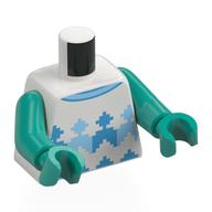Visuel indicatif Rebrickable de Torse, pull tricoté avec motif imprimé bleu foncé azur/bleu clair, bras et mains turquoise foncé (Torso, Knitted Sweater with Dark Azure/Bright Light Blue Pattern Print, Dark Turquoise Arms and Hands)