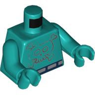 Torse, poitrine nue avec motif imprimé de tatouage de crâne, bras et mains turquoise foncé (Torso, Bare Chest with Skull Tattoo Print, Dark Turquoise Arms and Hands)