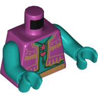 Visuel indicatif Rebrickable de Torse, gilet avec cœur et étoile collier motif imprimé, bras et mains turquoise foncé (Torso, Vest with Heart and Star Necklace Print, Dark Turquoise Arms and Hands)