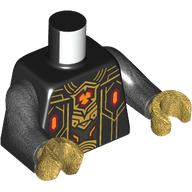 Torse, circuit d'or, rouge foncé/orange symbole motif imprimé, bras gris foncé nacré, mains or nacré (Torso, Gold Circuitry, Dark Red/Orange Symbol Print, Pearl Dark Gray Arms, Pearl Gold Hands)