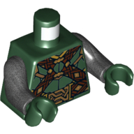 Torse, armure avec bracelets et ceinture tissés brun foncé et or et grand motif imprimé boucle d'or, bras gris foncé nacré, mains vert foncé (Torso, Armor with Dark Brown and Gold Woven Straps and Belt and Large Gold Buckle Print, Pearl Dark Gray Arms, Dark Green Hands)