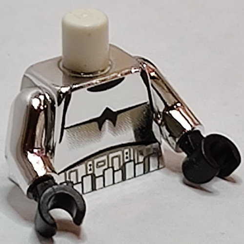 Visuel indicatif Rebrickable de Torse, armure Stormtrooper noir poitrine marquage avec motif imprimé en ligne, bras argent chromé, mains noires (Torso, Armor Stormtrooper Black Chest Marking with Line Print, Chrome Silver Arms, Black Hands)