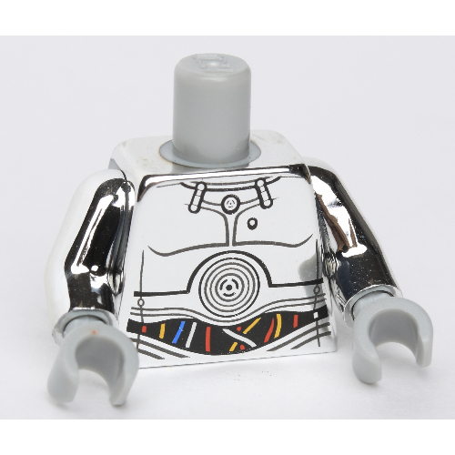 Visuel indicatif Rebrickable de Torse, droïde avec des fils imprimés bleu, rouge et blanc (tc-14), bras argent chromé, mains gris bleuté clair (Torso, Droid with Blue, Red and White Wires Print (TC-14), Chrome Silver Arms, Light Bluish Gray Hands)