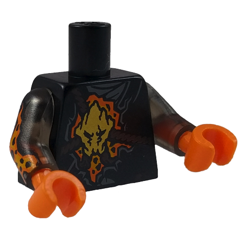 Torse, robe avec corde brune, motif imprimé médaillon d'or, bras transbruns avec motif imprimé flamme, mains orange (Torso, Robe with Brown Rope, Gold Medallion Print, Trans-Brown Arms with Flame Print, Orange Hands)