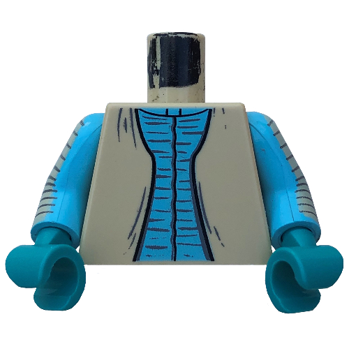 Torse, gilet avec motif imprimé chemise bleu ciel (greedo), bras bleu ciel avec motif imprimé rayures noires, mains turquoise foncé (Torso, Vest with Sky Blue Shirt Print (Greedo), Sky Blue Arms with Black Stripes Print, Dark Turquoise Hands)