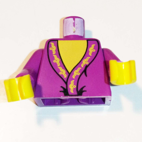 Visuel indicatif Rebrickable de Torse, robe avec bord jaune, Col jaune imprimé (Dumbledore), bras pourpre, mains jaunes (Torso, Robe with Yellow Trim, Yellow Neck Print (Dumbledore), Purple Arms, Yellow Hands)