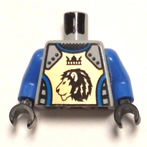Torse, armure, Lion avec motif imprimé couronne, bras bleu royal, mains noires (Torso, Armor, Lion with Crown Print, Royal Blue Arms, Black Hands)