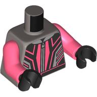 Torse, Combinaison de course, Corail/Noir/Argent Marquage imprimé, bras corail, mains noires (Torso, Racing Suit, Coral/Black/Silver Markings Print, Coral Arms, Black Hands)