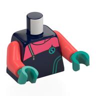 Torse, combinaison, bande de corail, lacets, arctic explorer symbole motif imprimé, bras corail, mains turquoise foncé (Torso, Wetsuit, Coral Band, Laces, Arctic Explorer Symbol Print, Coral Arms, Dark Turquoise Hands)
