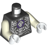 Torse, armure, cercle violet foncé avec symbole blanc, motif imprimé orné d'os blancs, lueur dans les bras blancs sombres, mains blanches (Torso, Armor, Dark Purple Circle with White Symbol, Ornate White Bones Design Print, Glow in the Dark White Arms, White Hands)