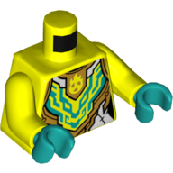 Visuel indicatif Rebrickable de Torse, armure, or, turquoise foncé et blanc Panneaux imprimés, bras jaune éclatant, mains turquoise foncé (Torso, Armor, Gold, Dark Turquoise, and White Panels Print, Vibrant Yellow Arms, Dark Turquoise Hands)
