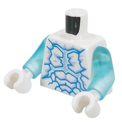 Torse, motifs de cristal de glace azur foncé imprimé, bras bleu clair transparent, mains blanches (Torso, Dark Azure Ice Crystal Patterns Print, Trans-Light Blue Arms, White Hands)