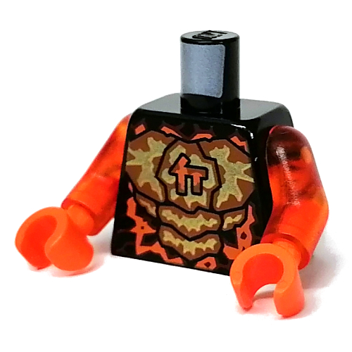 Torse, armure, panneaux de roche jaune et orange, motif imprimé symbole asiatique, bras orange transparent, mains orange (Torso, Armor, Yellow and Orange Rock Panels, Asian Symbol Print, Trans-Orange Arms, Orange Hands)