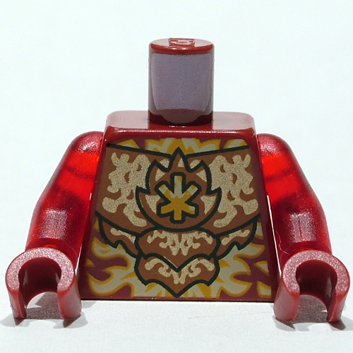 Torse, armure, Marquages dorés, Motif imprimé flammes, bras rouge transparent, mains rouge foncé (Torso, Armor, Gold Markings, Flames Print, Trans-Red Arms, Dark Red Hands)