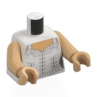 Visuel indicatif Rebrickable de Torse, robe blanche, décorations en argent, nougat clair poitrine motif imprimé, bras et mains beige chaud (Torso, White Dress, Silver Decorations, Light Nougat Chest Print, Warm Tan Arms and Hands)
