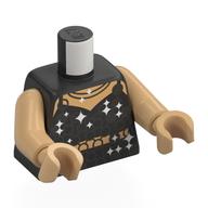 Torse, haut noir, blanc scintillant imprimé, bras et mains beige chaud (Torso, Black Top, White Sparkles Print, Warm Tan Arms and Hands)