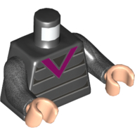 Visuel indicatif Rebrickable de Torse, pull avec rayures et motif imprimé col en V magenta, bras titane nacré, mains nougat clair (Torso, Sweater with Stripes and Magenta V-neck Print, Pearl Titanium Arms, Light Nougat Hands)