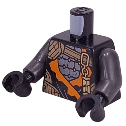 Torse, robes ninja, garniture orange, décorations d'or, armure argent placage motif imprimé, bras titane nacré, mains noires (Torso, Ninja Robes, Orange Trim, Gold Decorations, Silver Armor Plating Print, Pearl Titanium Arms, Black Hands)