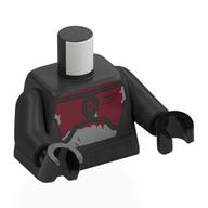 Visuel indicatif Rebrickable de Torse, rouge foncé/gris clair armure mandalorienne, motif imprimé rayé, bras titane nacré, mains noires (Torso, Dark Red/Light Bluish Grey Mandalorian Armor, Scratched Print, Pearl Titanium Arms, Black Hands)