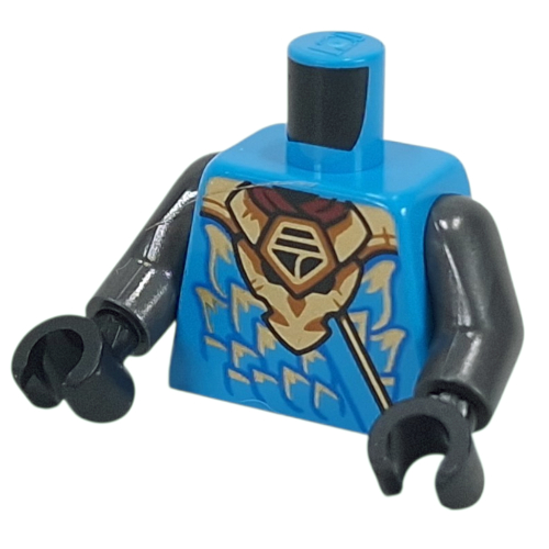Torse, robe ninja, écailles orange clair bleu/brillant, garniture, motif imprimé dragon or, bras titane nacré, mains noires (Torso, Ninja Robe, Blue/Bright Light Orange Scales, Trim, Gold Dragon Print, Pearl Titanium Arms, Black Hands)